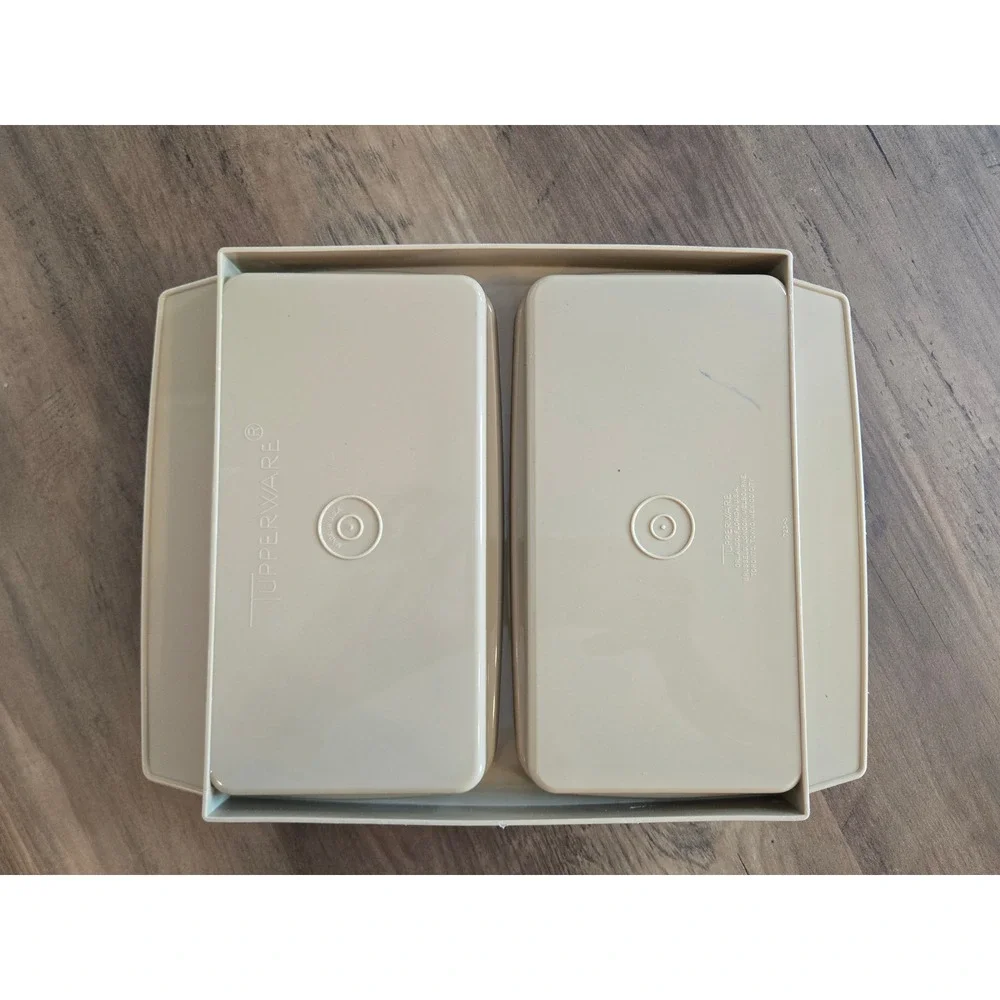 Vintage Tupperware Deviled Egg Carrier Almond Beige 723-3 Tray 724-4 Inserts Lid